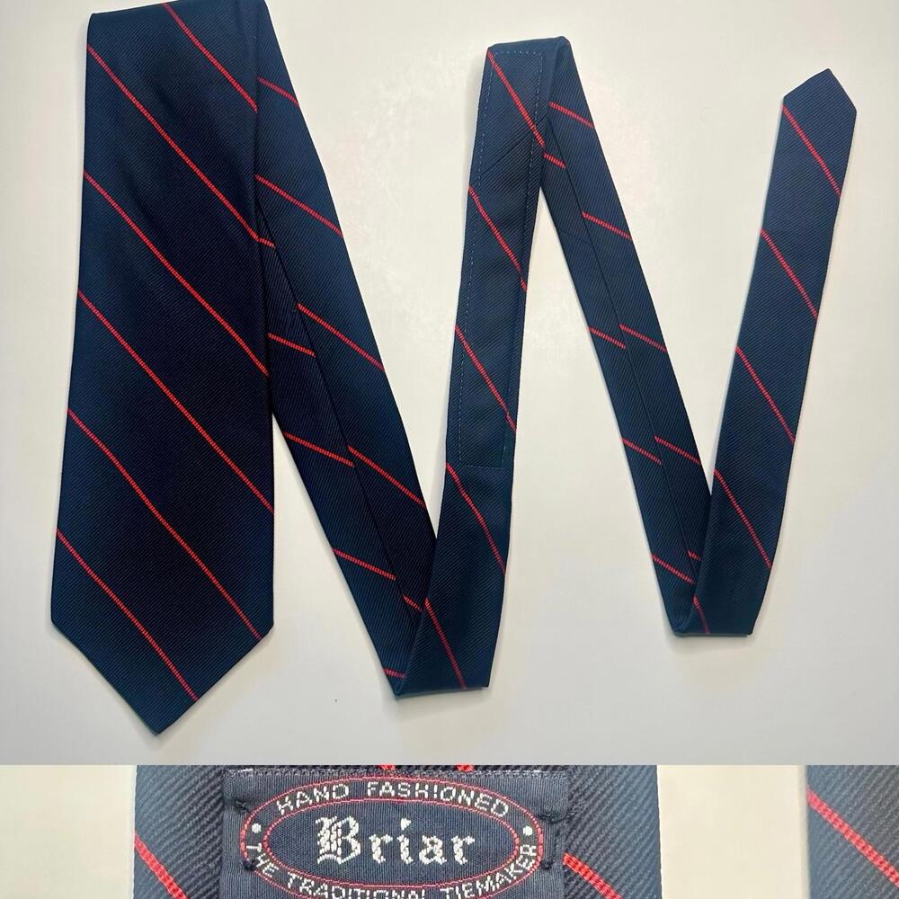 Vintage Briar Navy Blue w Red Stripes Silk Classic Tie 3.5”